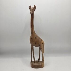 Besmo Giraffe Figurine Kenya Brown Hand Carved Wood Safari Folk Art Decor